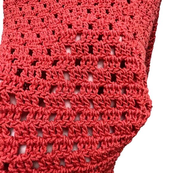 Handmade Red Open Weave Blanket, Throw 34" X 60" - Picture 2 of 4
